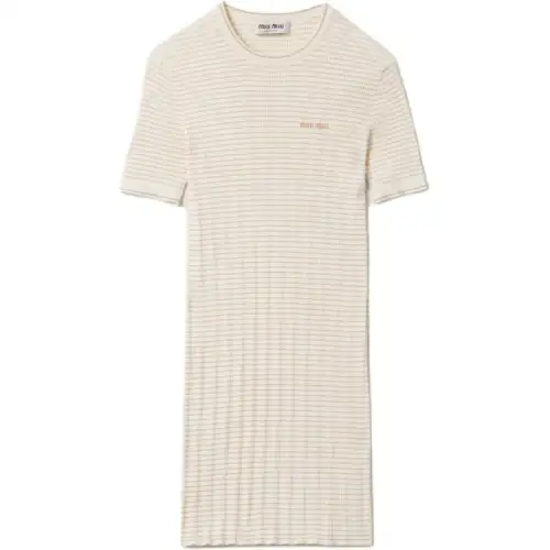 MIU MIU Short Sleeved Dress Women's Beige