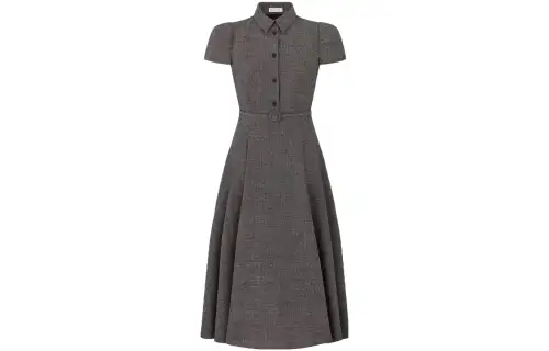 DIOR Belted Mid Length Dress Short Sleeved Dress Women's Gray