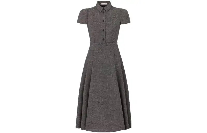 DIOR Belted Mid Length Dress Short Sleeved Dress Women's Gray
