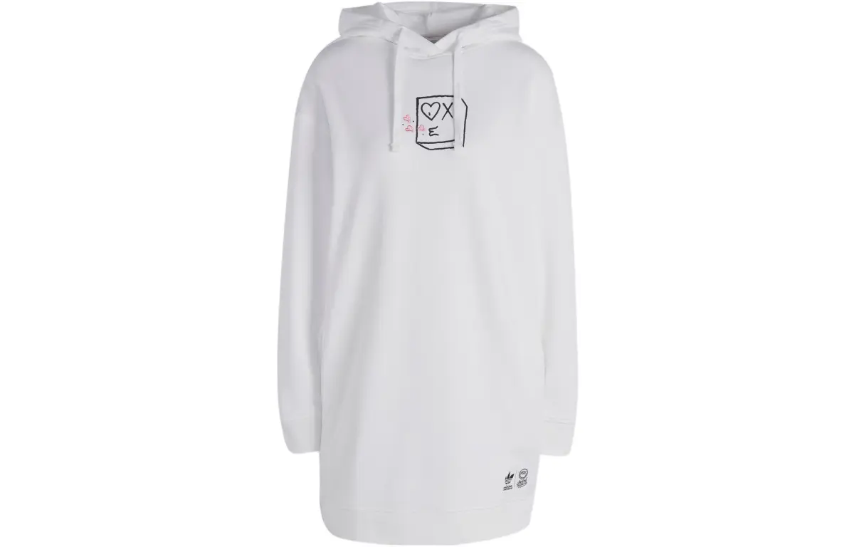 Adidas Long-Sleeved Dresses Women's White Crew Neck Moderate Mid-Length