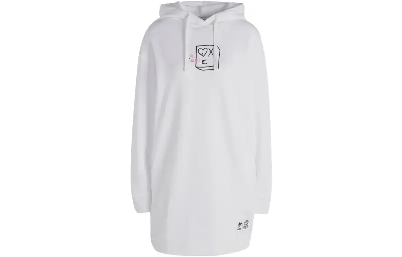 Adidas Long Sleeved Dresses Women's White Crew Neck Moderate Mid Length