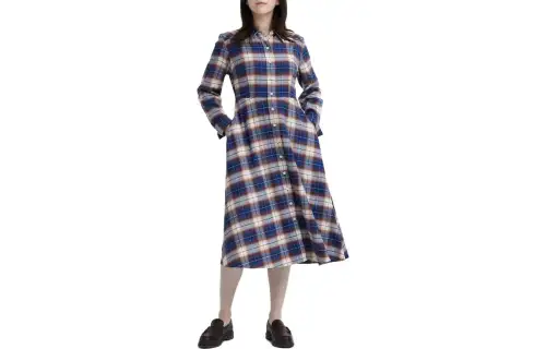 UNIQLO Long Sleeved Dresses Women's Royal Blue Pointed Collar Moderate Mid Length