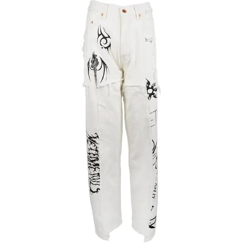 Vetements Jeans Women's White Moderate Straight Fit Pants