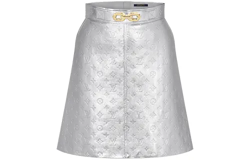 LOUIS VUITTON New Quarterly Products Of LV Leather Short Skirts Women's Silver Moderate Short A Line Skirt