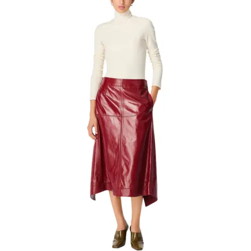 Bottega Veneta Leather Long Skirt Women's Rosewood Color