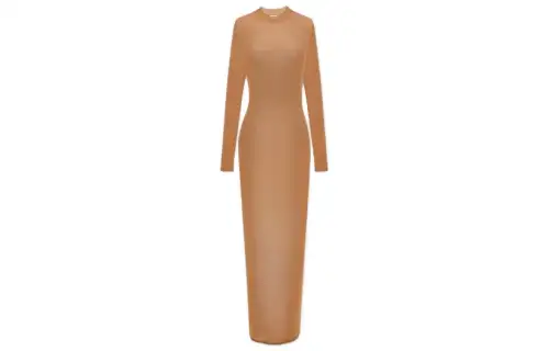 SAINT LAURENT SS23 Long Sleeved Dress Women's Camel