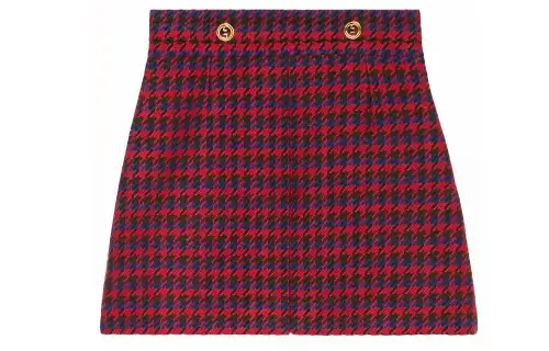 GUCCI Houndstooth Pleated Mini Skirt Blue