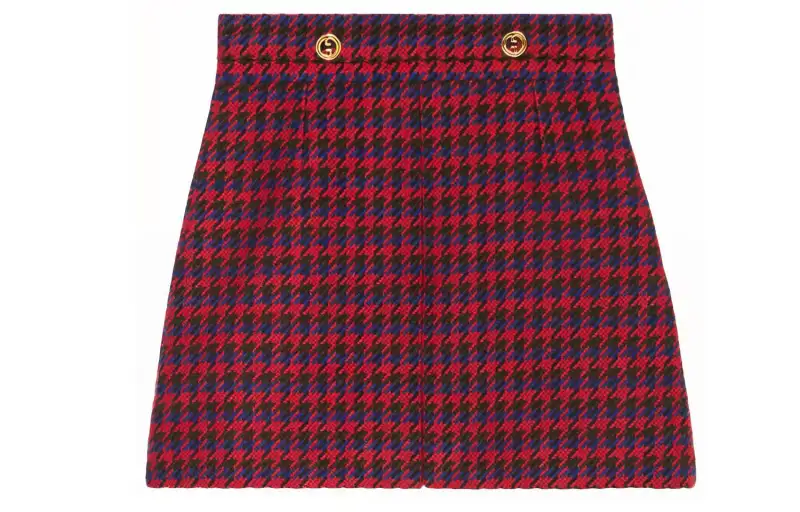 GUCCI Houndstooth Pleated Mini Skirt Blue