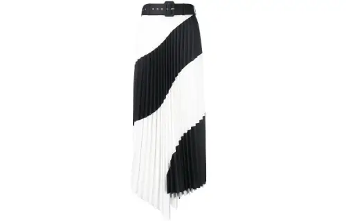 OFF WHITE SS21 Casual Long Skirts Women's Black/White Moderate Long Pleated Skirt