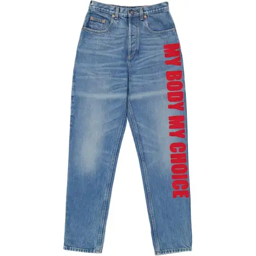 GUCCI Graphic Applique Jeans Blue/Red