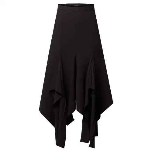 Lv Wool Crepe Petal Hem Skirt