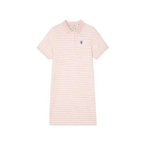 Skechers Short Sleeved Dresses Women's Light Pink White Stripes Moderate Mid Length