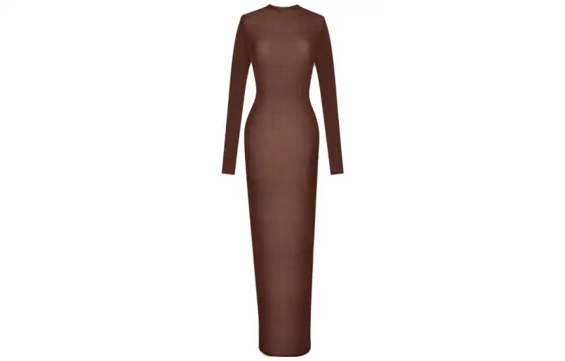 SAINT LAURENT Long Sleeved Dress Women's Chocolate