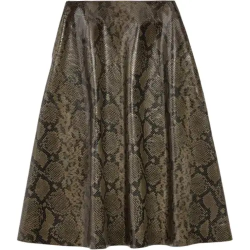 Balenciaga FW24 Leather Long Skirt Regular Fit Women's Dark Green