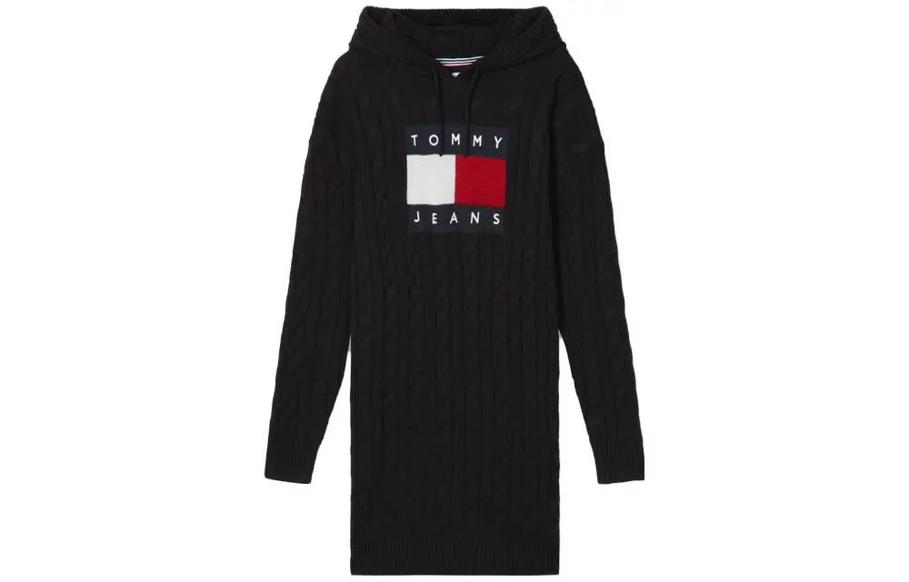 Tommy Hilfiger Long-Sleeved Dresses Women's Black Bds Hooded Thickened Mid-Length