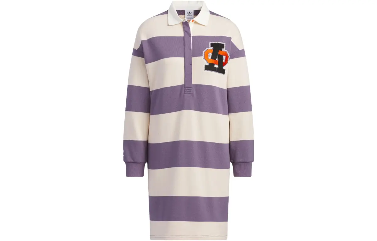 Adidas Originals Long-Sleeved Dresses Women's Dark Gray Violet Polo Collar Thickened Mid-Length