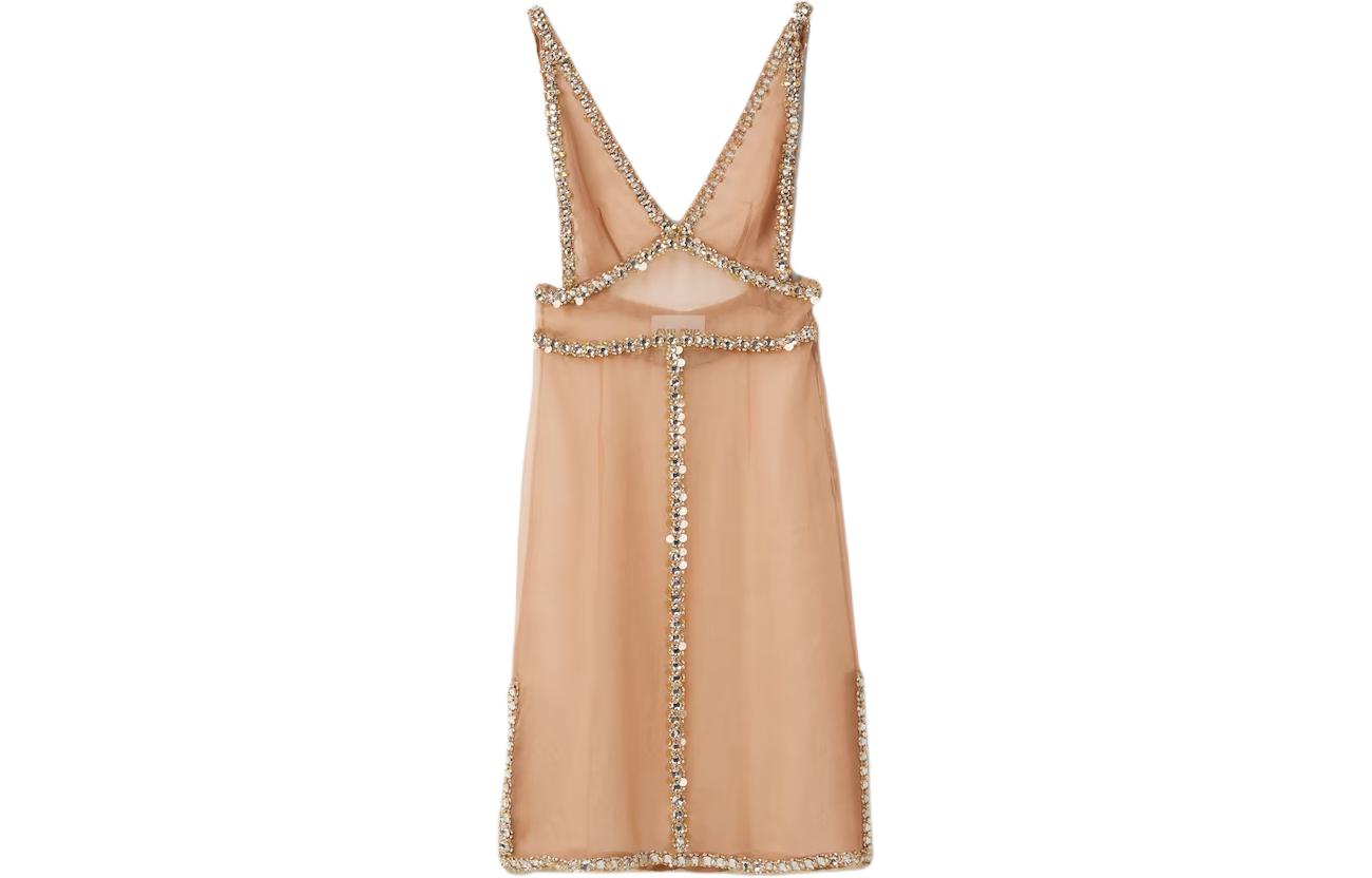 MIU MIU Embroidered Organza Dress Sleeveless Dress Women's Light Pink