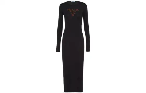 PRADA Logo-print Silk Midi Dress