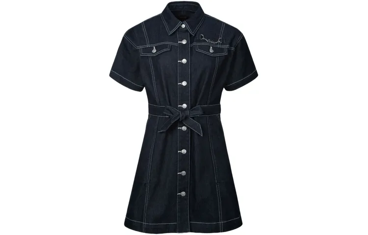 EVISU Short Sleeved Dress Women's Denim Blue
