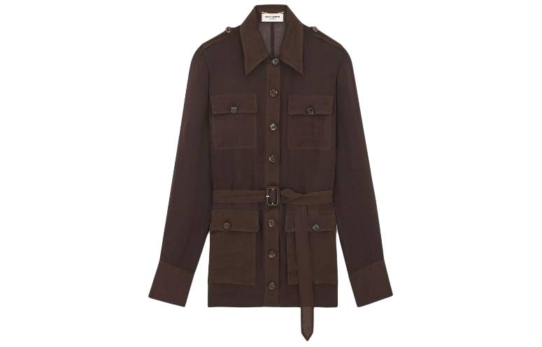 SAINT LAURENT Saharienne Belted Long Sleeved Dress