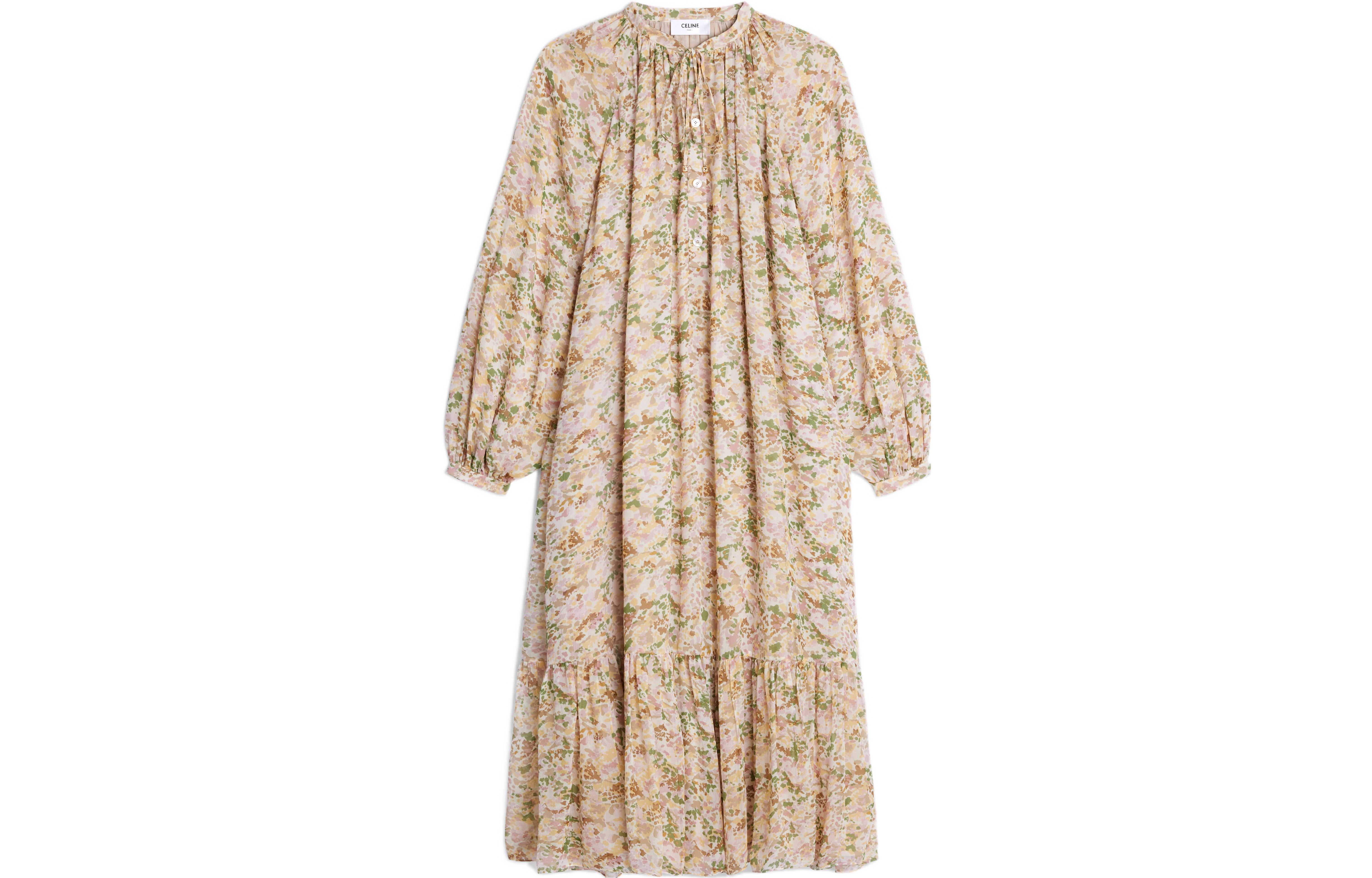 CELINE FW22 Long Sleeved Dress Women's Beige Yellow