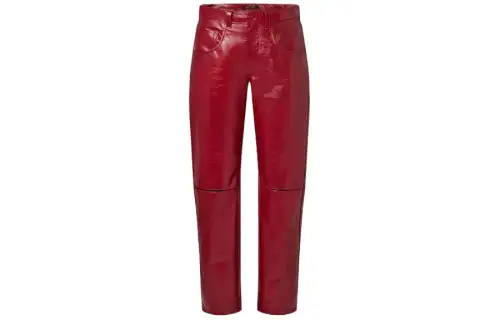 LOUIS VUITTON Leather Slit Pants Leather Pants Women's Red