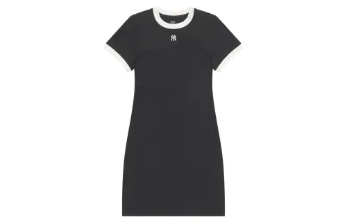 MLB New York Yankees Basic Series SS25 Simple Solid Color Brand Logo Print Comfortable Fit Short Sleeve Dress Women's Black