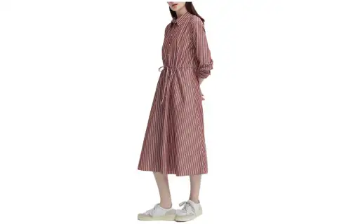 UNIQLO Long Sleeved Dresses Women's Umber Pointed Collar Moderate Mid Length