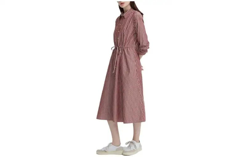 UNIQLO Long Sleeved Dresses Women's Umber Pointed Collar Moderate Mid Length