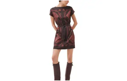 HERMES Short Sleeved Dresses Women's Black Crew Neck Moderate Short