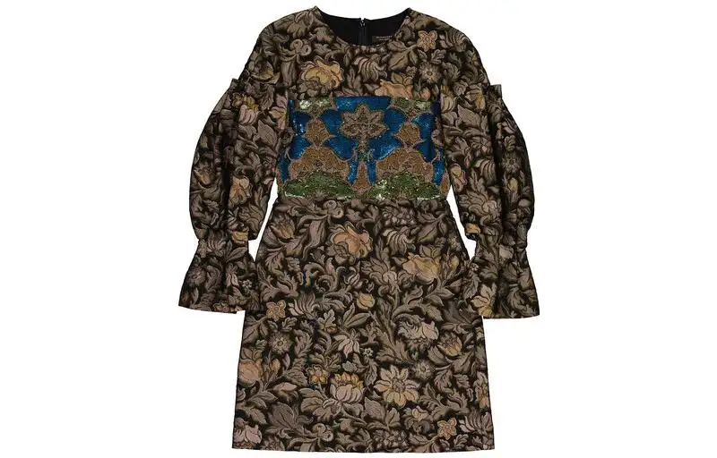 Burberry Long Sleeved Dresses Women's Brown Crew Neck Moderate Short