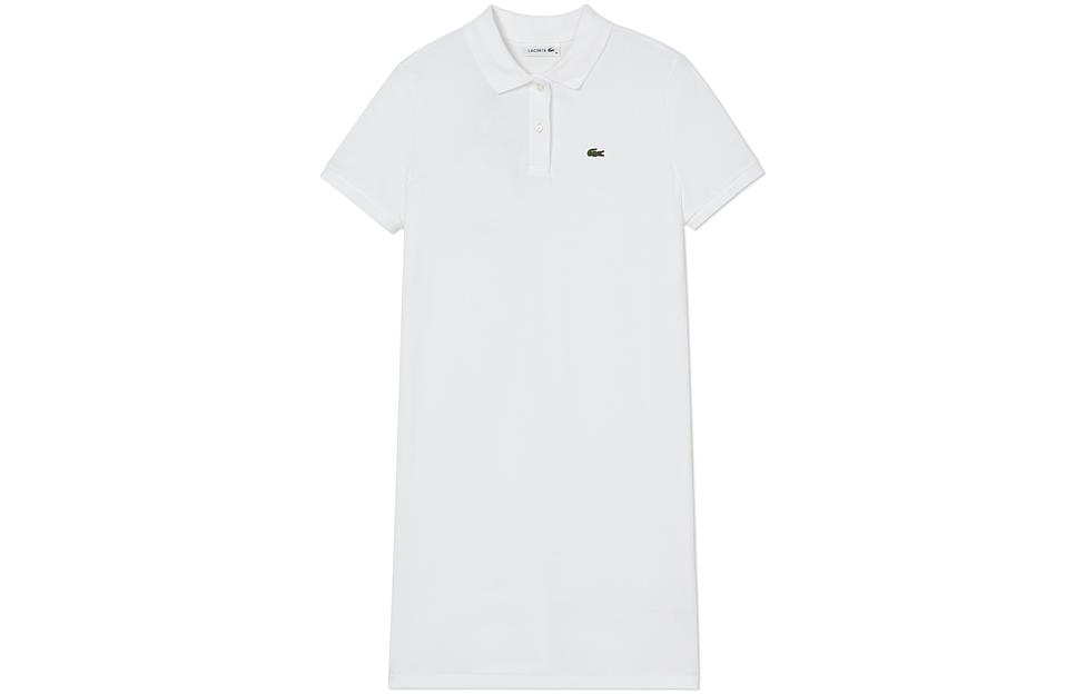 LACOSTE Short Sleeved Dresses Women's White Polo Collar Moderate Mid Length
