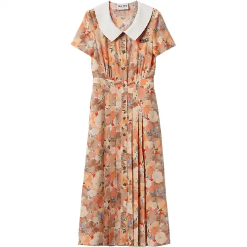 MIU MIU Short Sleeved Dress Women's Peach