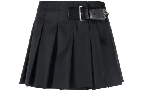 PRADA Casual Short Skirts Women's Black Moderate Short Pleated Skirt
