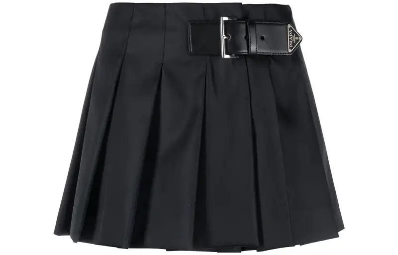 PRADA Casual Short Skirts Women's Black Moderate Short Pleated Skirt