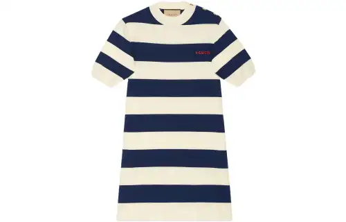 GUCCI Short Sleeved Dresses Women's Beige Crew Neck Moderate Short