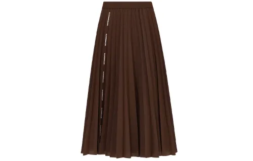 Vetements Casual Long Skirts Women's Brown Long Pleated Skirt