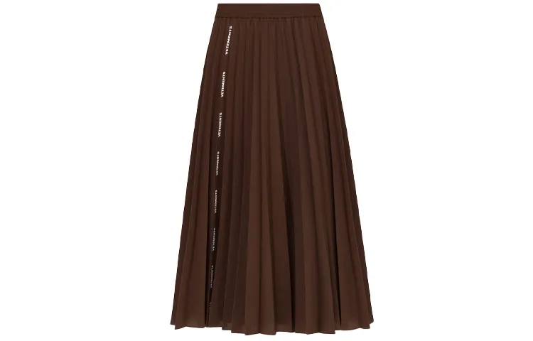 Vetements Casual Long Skirts Women's Brown Long Pleated Skirt
