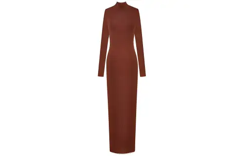 SAINT LAURENT Long Sleeved Dresses Women's Tan Turtleneck Long