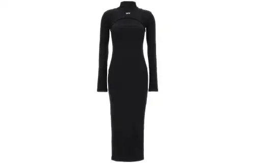 OFF-WHITE ribbed turtleneck midi dress