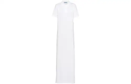 PRADA Short Sleeved Dresses Women's White Polo Collar Moderate Long