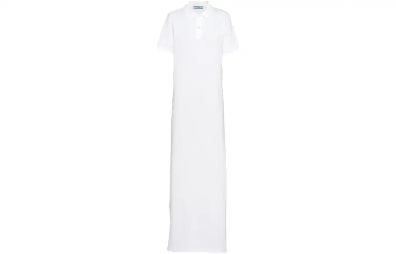 PRADA Short Sleeved Dresses Women's White Polo Collar Moderate Long