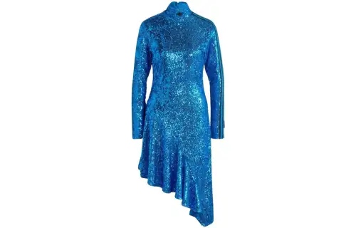 Adidas Originals Blue Version Collection Long Sleeved Dresses Women's Blue Turtleneck Moderate Mid Length