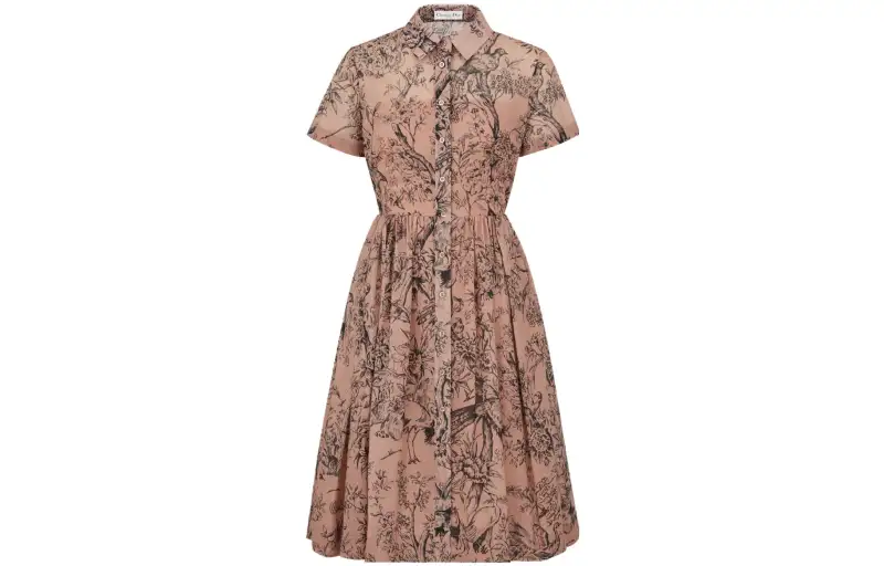 DIOR Short Sleeved Dresses Women's Pink Crew Neck Moderate Mid Length