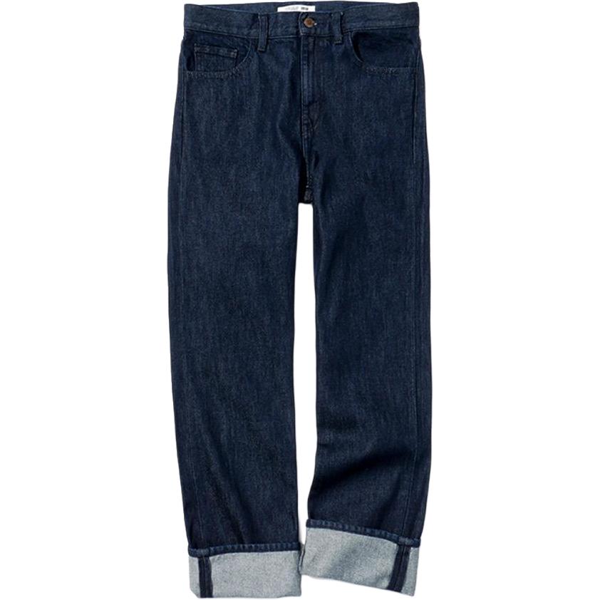 UNIQLO Uniqlo FW24 Denim Series Solid Color Comfortable Zipper Straight Jeans Women's Navy Blue