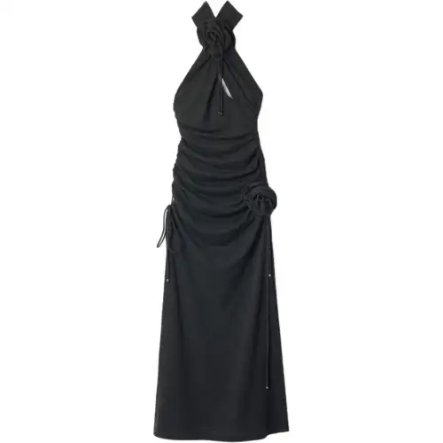 Burberry Floral Detailed Ruched Halterneck Dress
