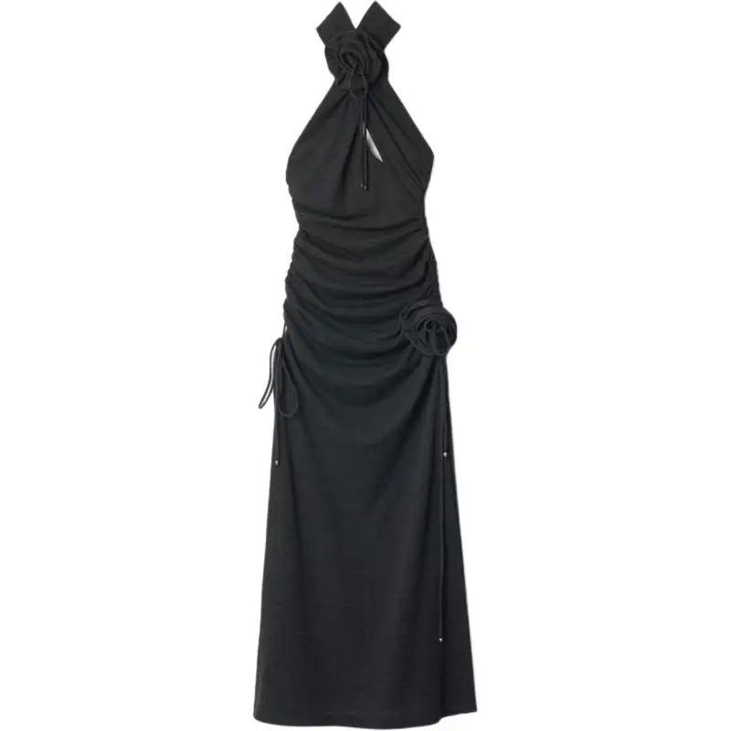 Burberry Floral Detailed Ruched Halterneck Dress