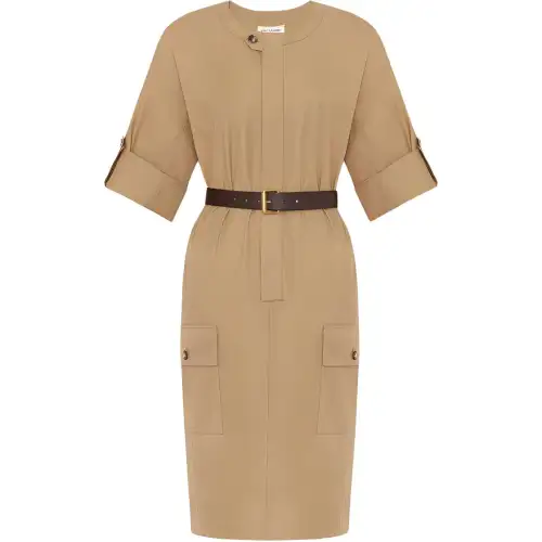 SAINT LAURENT Short Sleeved Dress Women's Dark Beige