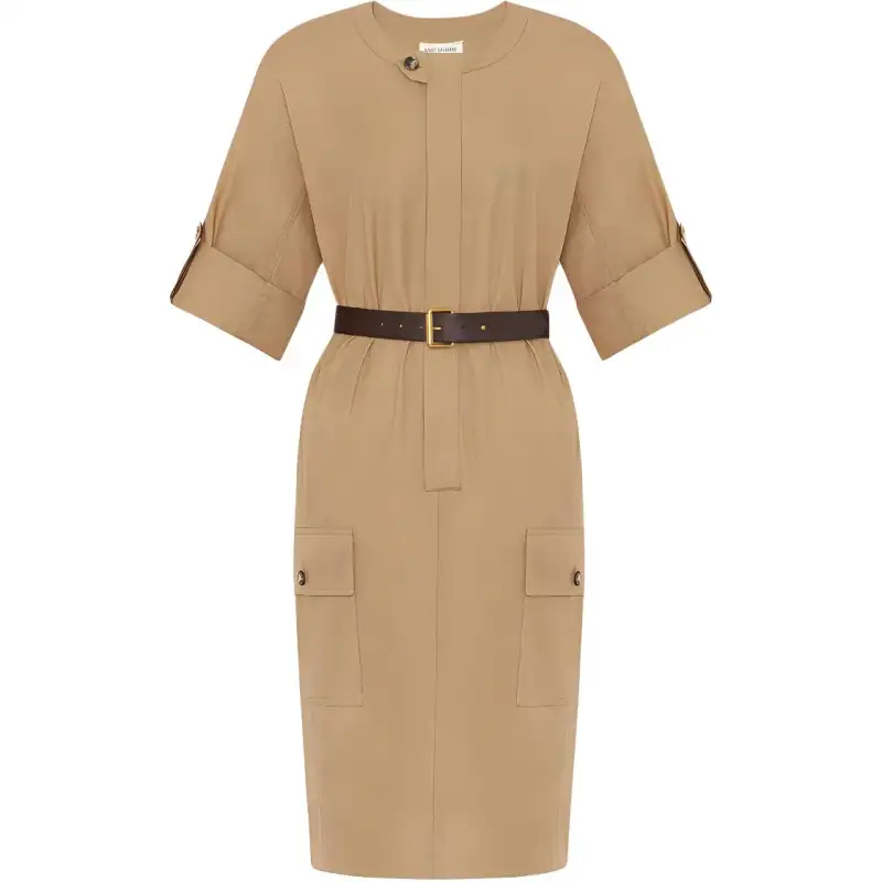 SAINT LAURENT Short Sleeved Dress Women's Dark Beige