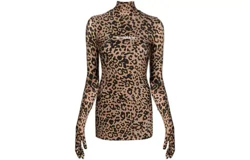 Vetements Long Sleeved Dresses Women's Orange Turtleneck Moderate Short